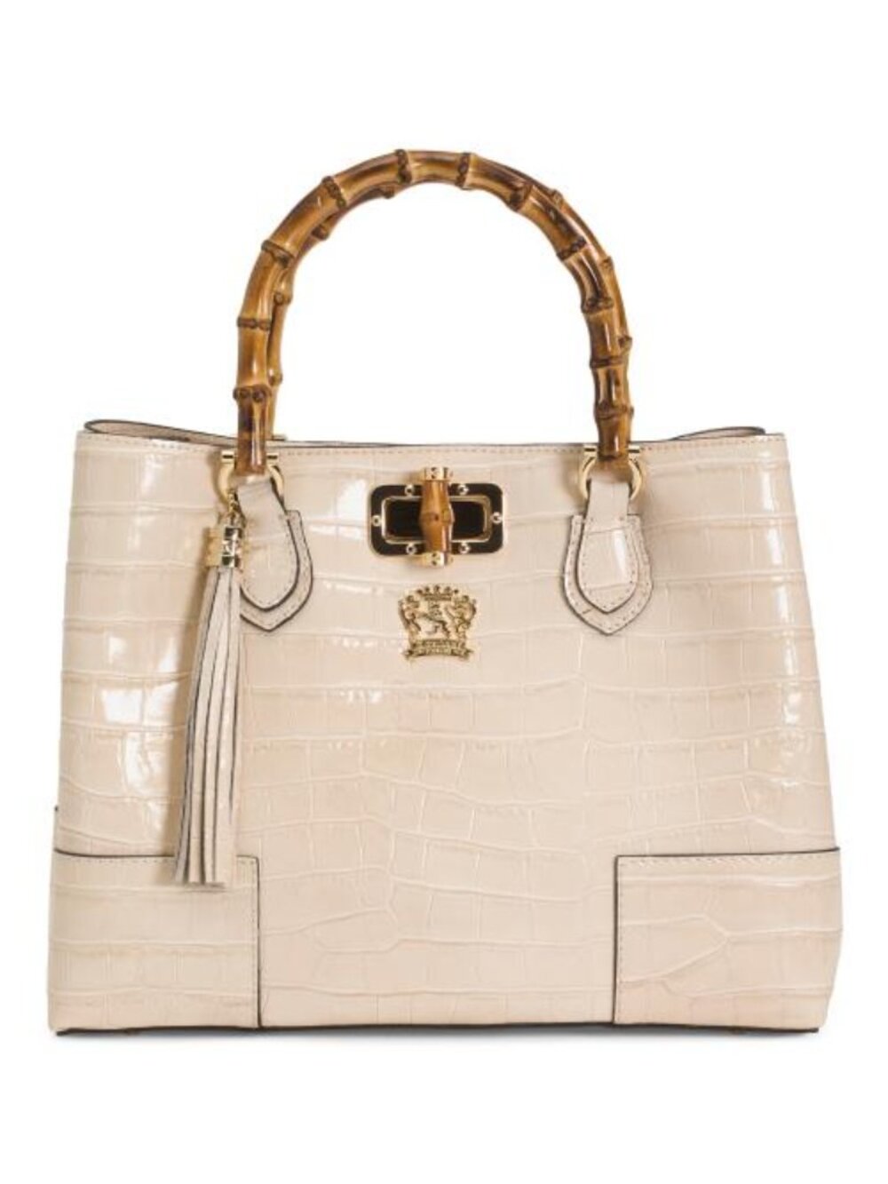 PRATESI Ivory Made In Italy Leather Triple Compartment Satchel